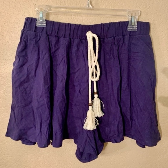 NEW Shorts Large Navy Blue Boho Flowy Elastic Waist Biker Shorts Drawstrings - Picture 1 of 11